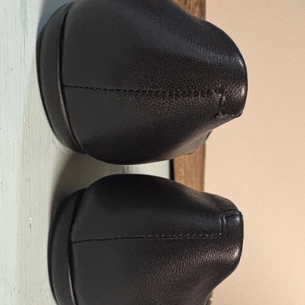 kate spade Black Leather Loafers with Gold Hardware